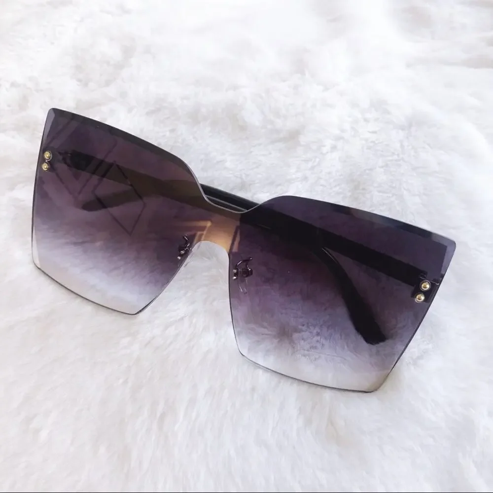 Dana Black Rimless Oversized Cat Eye Sunglasses - Picture 2 of 8